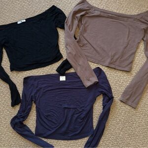 Women’s Off-Shoulder Long Sleeve Top - Black, Taupe, Navy